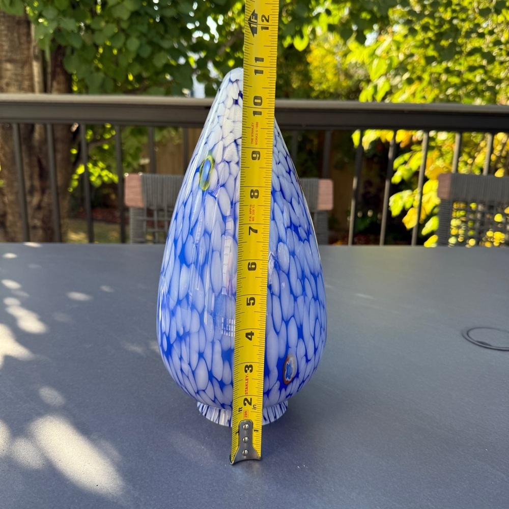 Italian Millefiori Blue and White Hand Blown Art Glass Vase or Light Cover - Picture 6 of 17